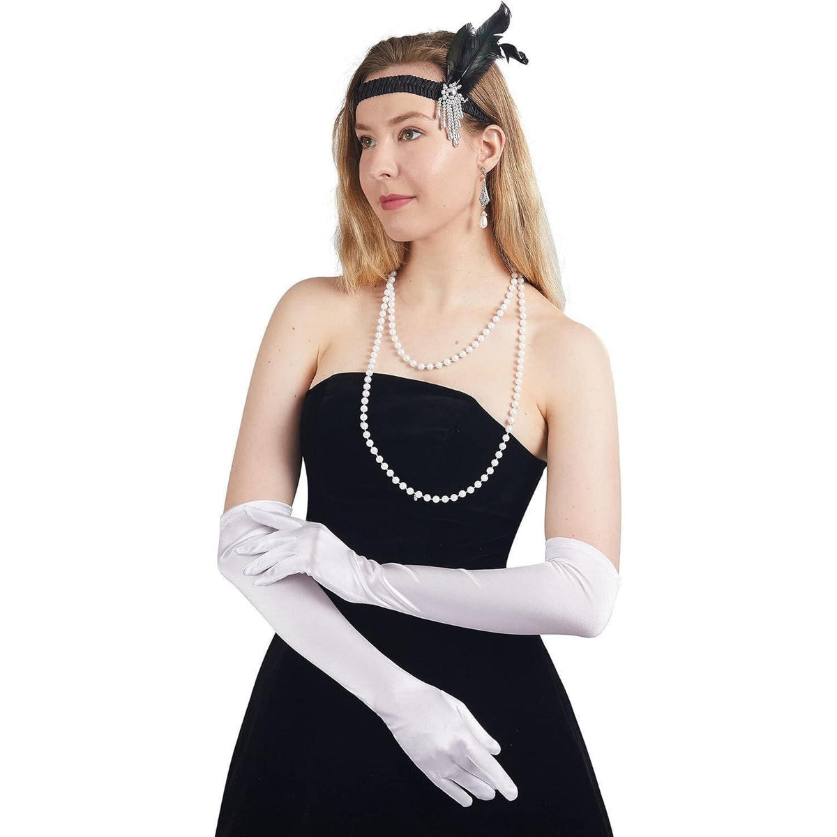 Lange Satin Handschuhe 20er Jahre Flapper Weiß