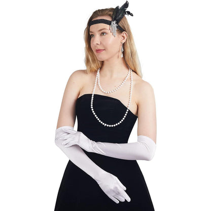 Lange Satin Handschuhe 20er Jahre Flapper Weiß