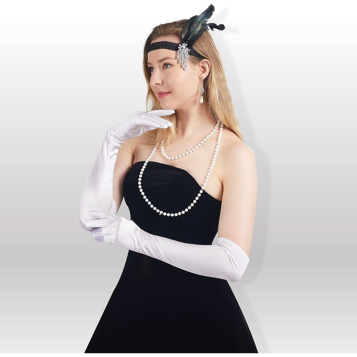 Lange Satin Handschuhe 20er Jahre Flapper Weiß
