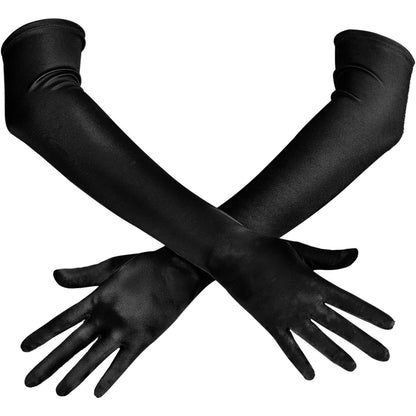 Lange Satin Handschuhe 20er Jahre Flapper Opern Handschuhe Schwarz