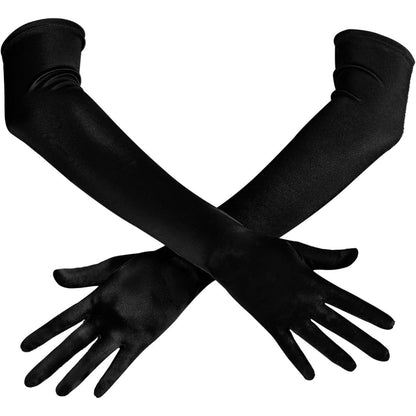 Lange Satin Handschuhe 20er Jahre Flapper Opern Handschuhe Schwarz
