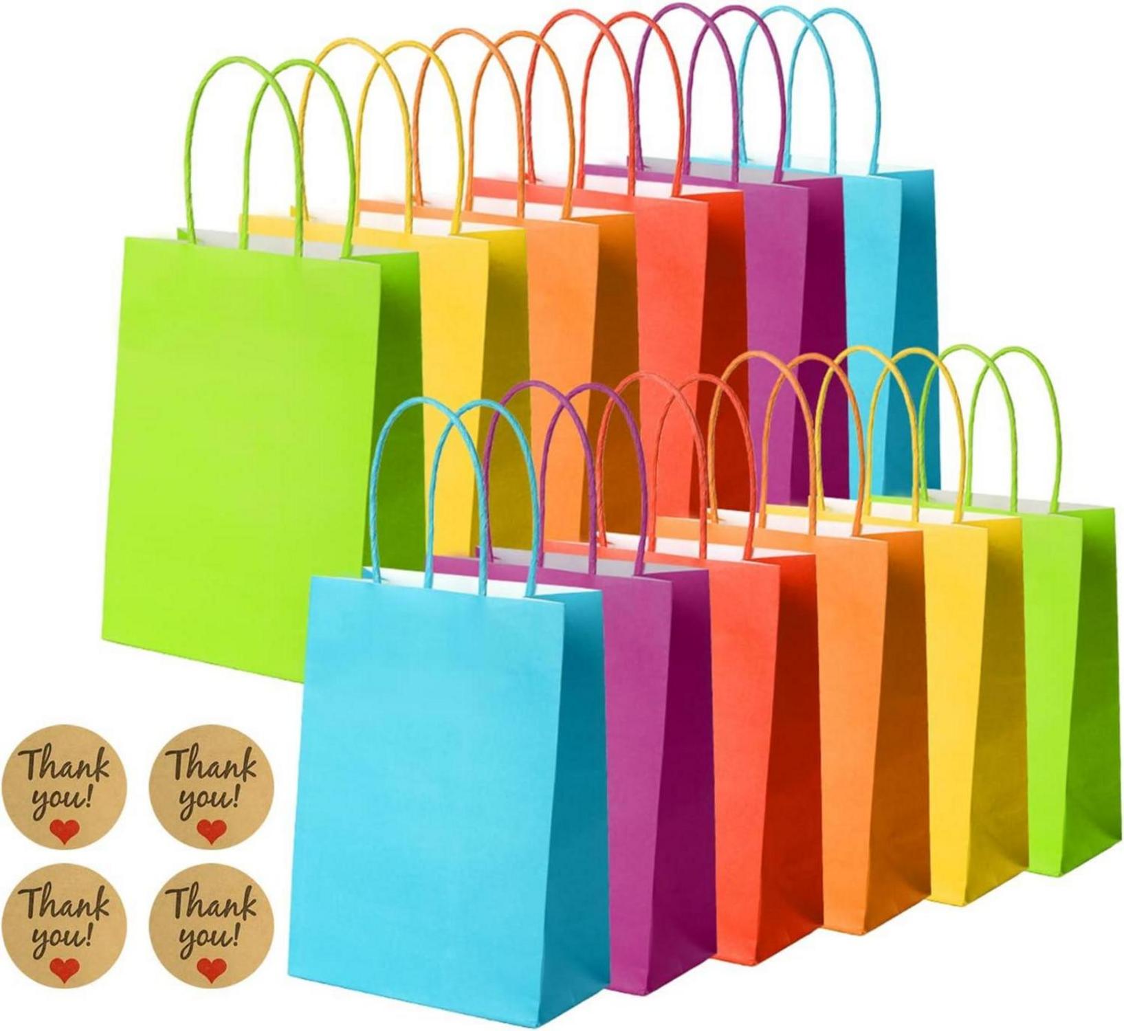 Bunte Geschenktüten mit Henkel 30 Stück 15x8x21 cm - Candy Tüten für