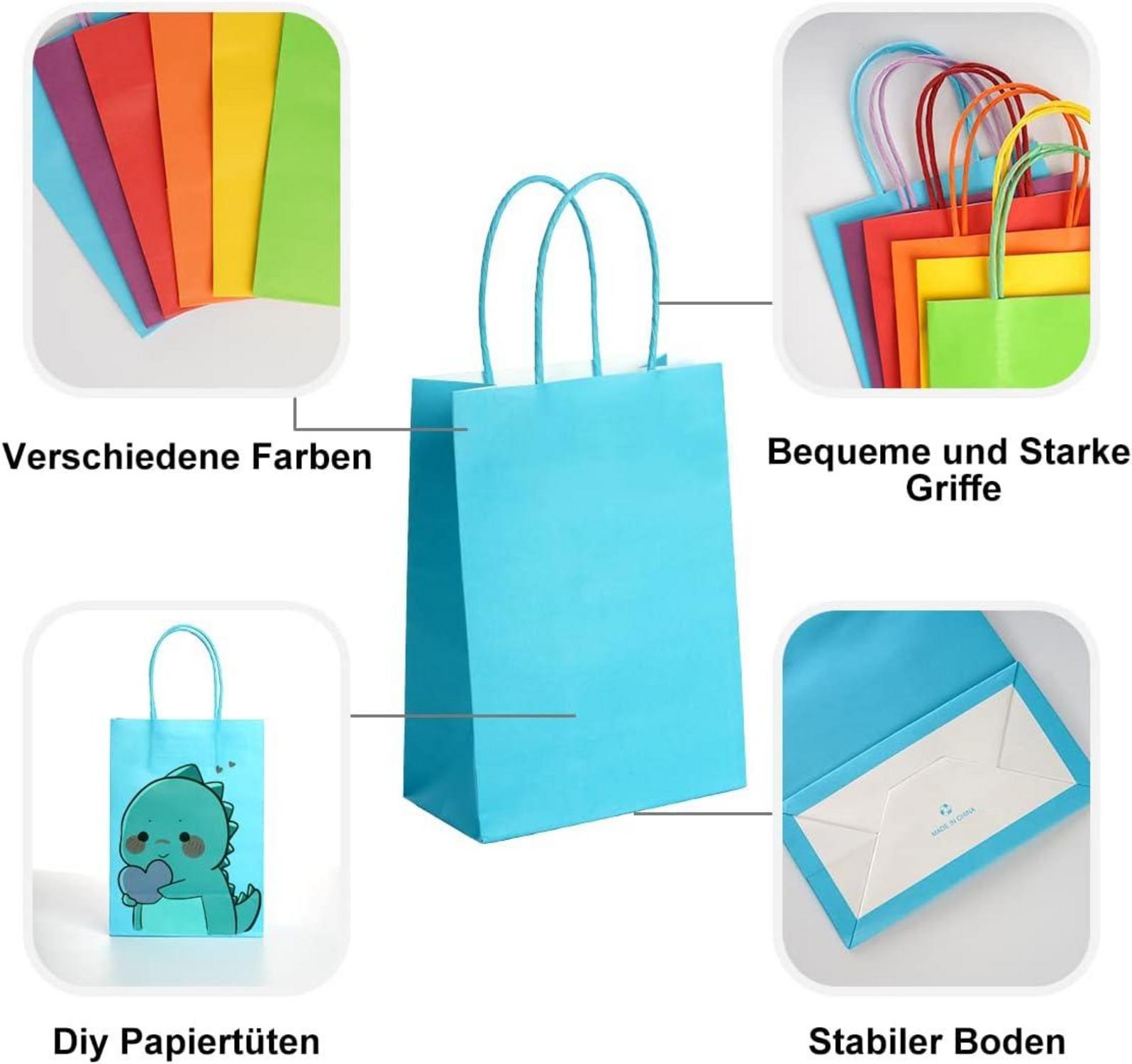 Bunte Geschenktüten mit Henkel 30 Stück 15x8x21 cm - Candy Tüten für