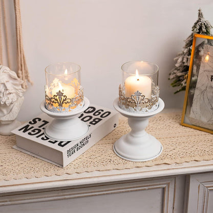 Antiker Weißer Kerzenständer für Stumpenkerzen im Landhausstil
