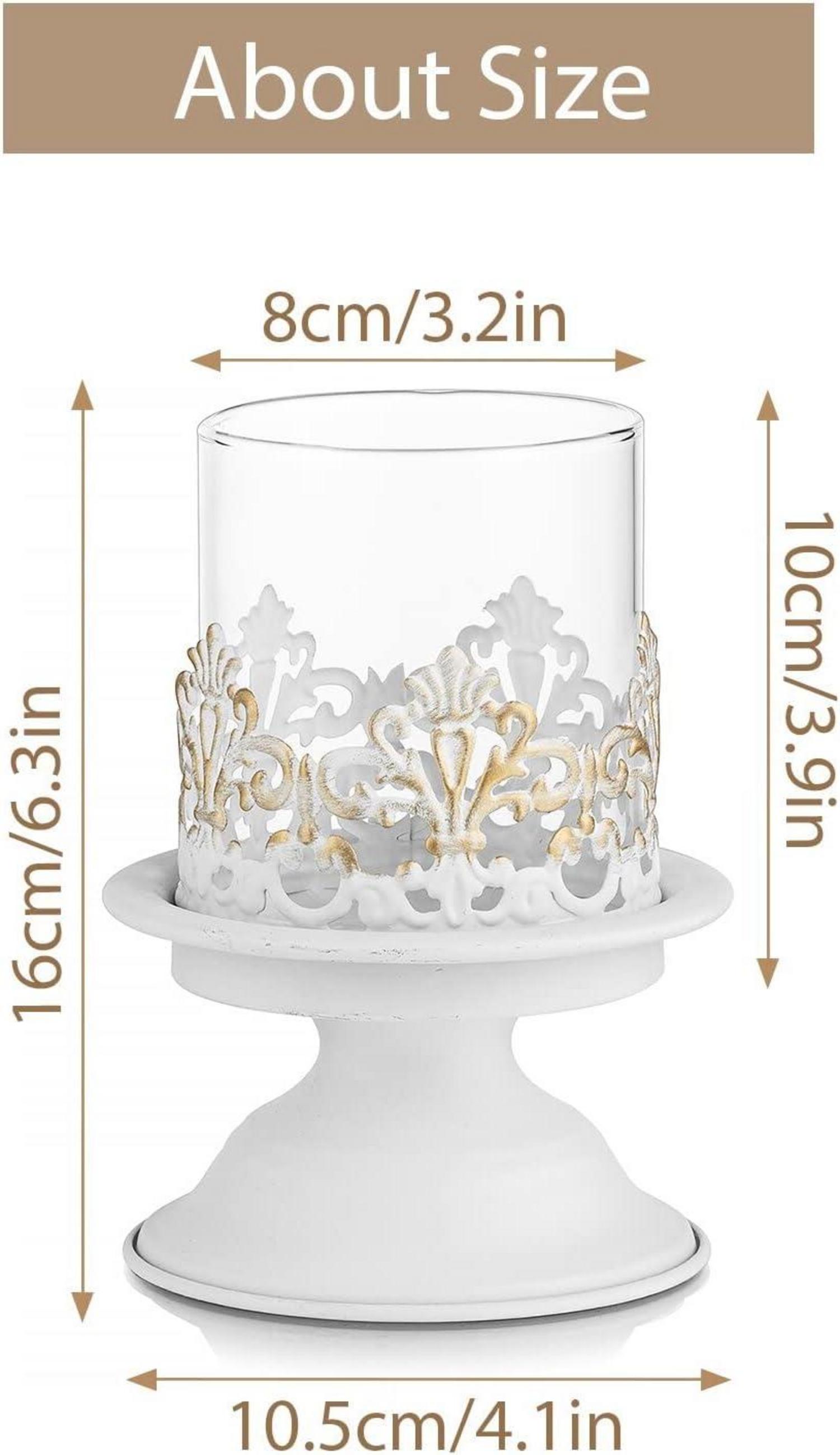 Landhausstil Kerzenständer Metall Weiß für Stumpenkerzen Hochzeit × 2