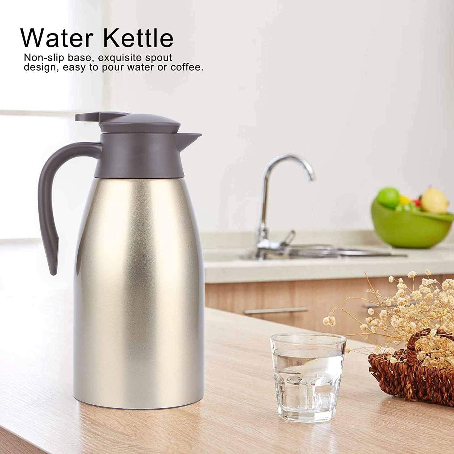 Thermoskanne 2L Edelstahl Isolierkanne Quick Tip Kaffeekanne Gold