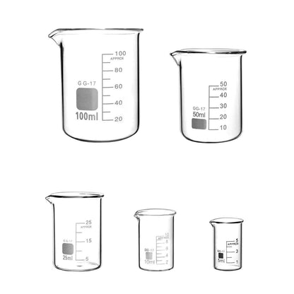 Abgestufte Glas Messbecher Set 5ml 10ml 25ml 50ml 100ml