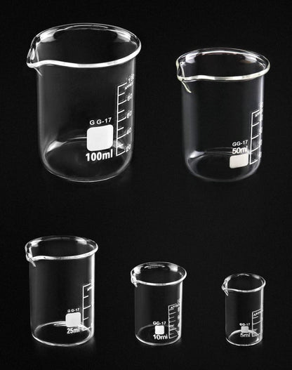 Abgestufte Glas Messbecher Set 5ml 10ml 25ml 50ml 100ml