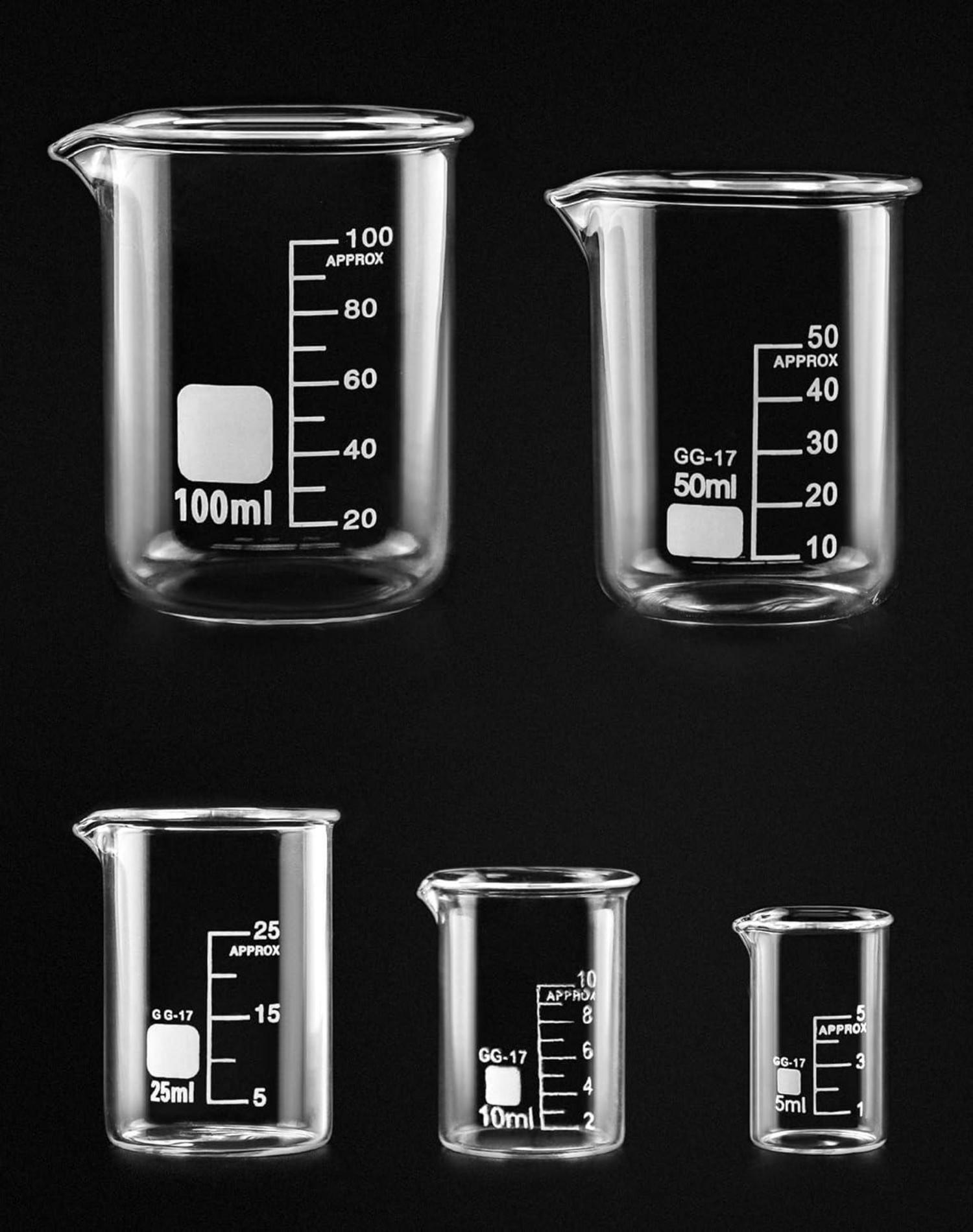 Abgestufte Messbecher Set Glas 5ml 10ml 25ml 50ml 100ml