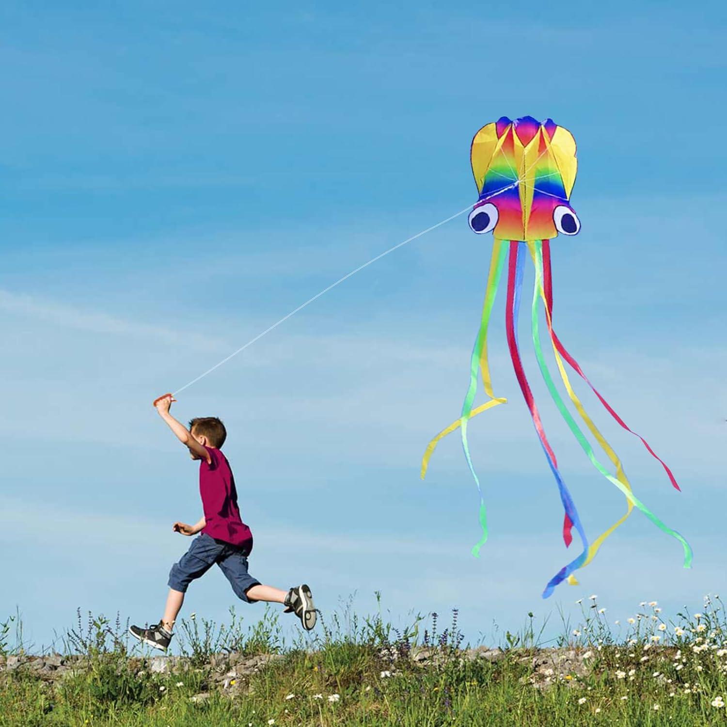 Großer Oktopus-Drachen für Kinder, Strand & Park, 100m Flugleine