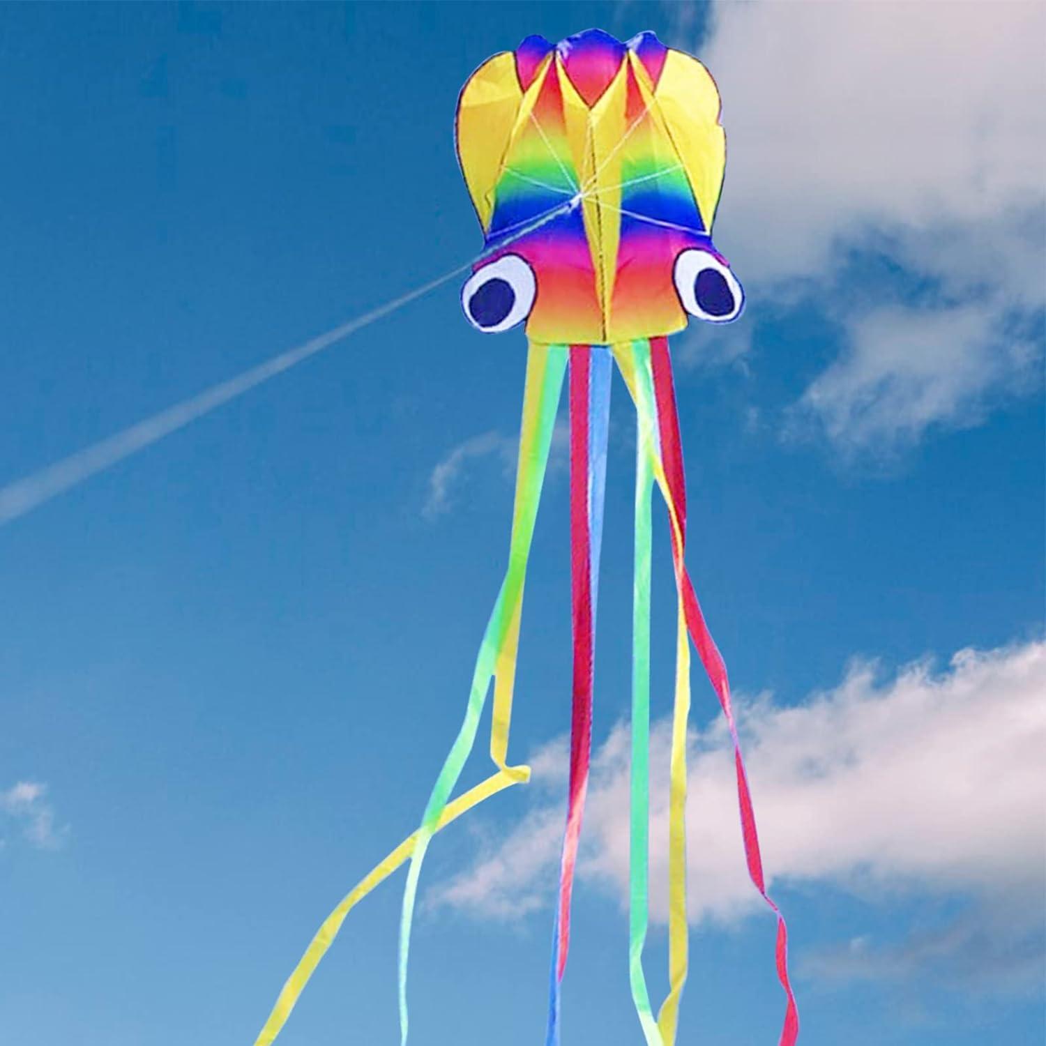 Großer Oktopus-Drachen für Kinder, Strand & Park, 100m Flugleine