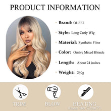 Ombre Blonde Synthetische Perücke mit Pony für Frauen Lang