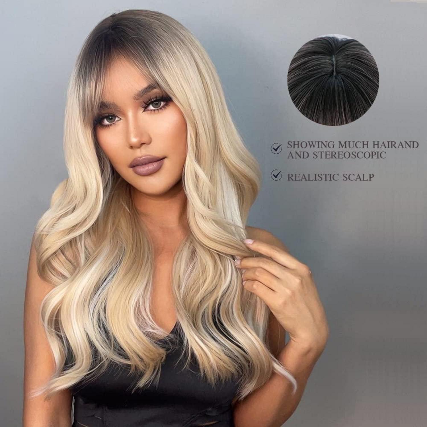 Ombre Blonde Synthetische Perücke mit Pony für Frauen Hitzebeständig