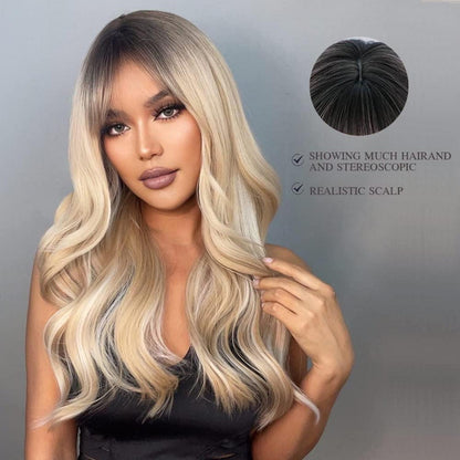 Ombre Blonde Synthetische Perücke mit Pony für Frauen Hitzebeständig