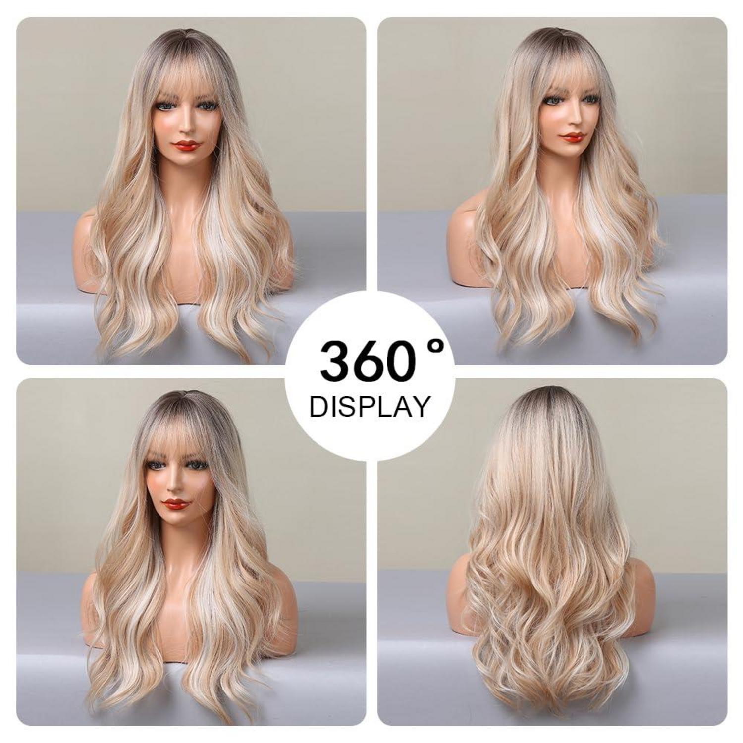 Ombre Blonde Perücke mit Pony für Frauen Natürliche Synthetische Haare