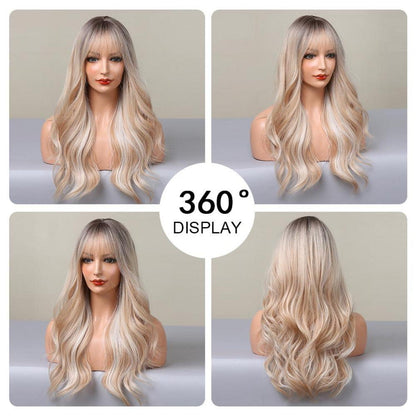 Ombre Blonde Perücke mit Pony für Frauen Natürliche Synthetische Haare