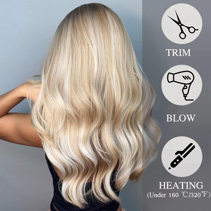 Ombre Blonde Synthetische Haar Perücke mit Pony Lang