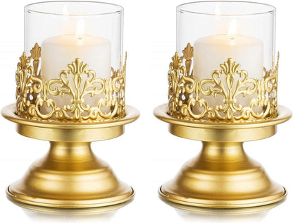 Vintage Metall Kerzenständer Set für Stumpenkerzen - Gold & Schwarz