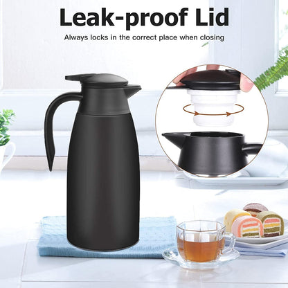 Edelstahl Thermoskanne 2L Quick Tip Kaffeekanne Doppelwandig Schwarz