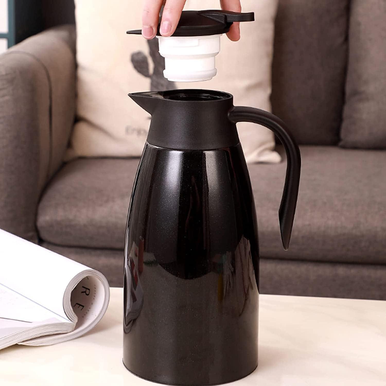 Edelstahl Thermoskanne 2L Quick Tip Kaffeekanne Doppelwandig Schwarz