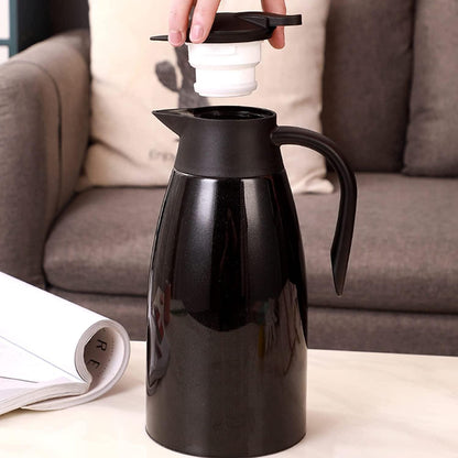 Edelstahl Thermoskanne 2L Quick Tip Kaffeekanne Doppelwandig Schwarz