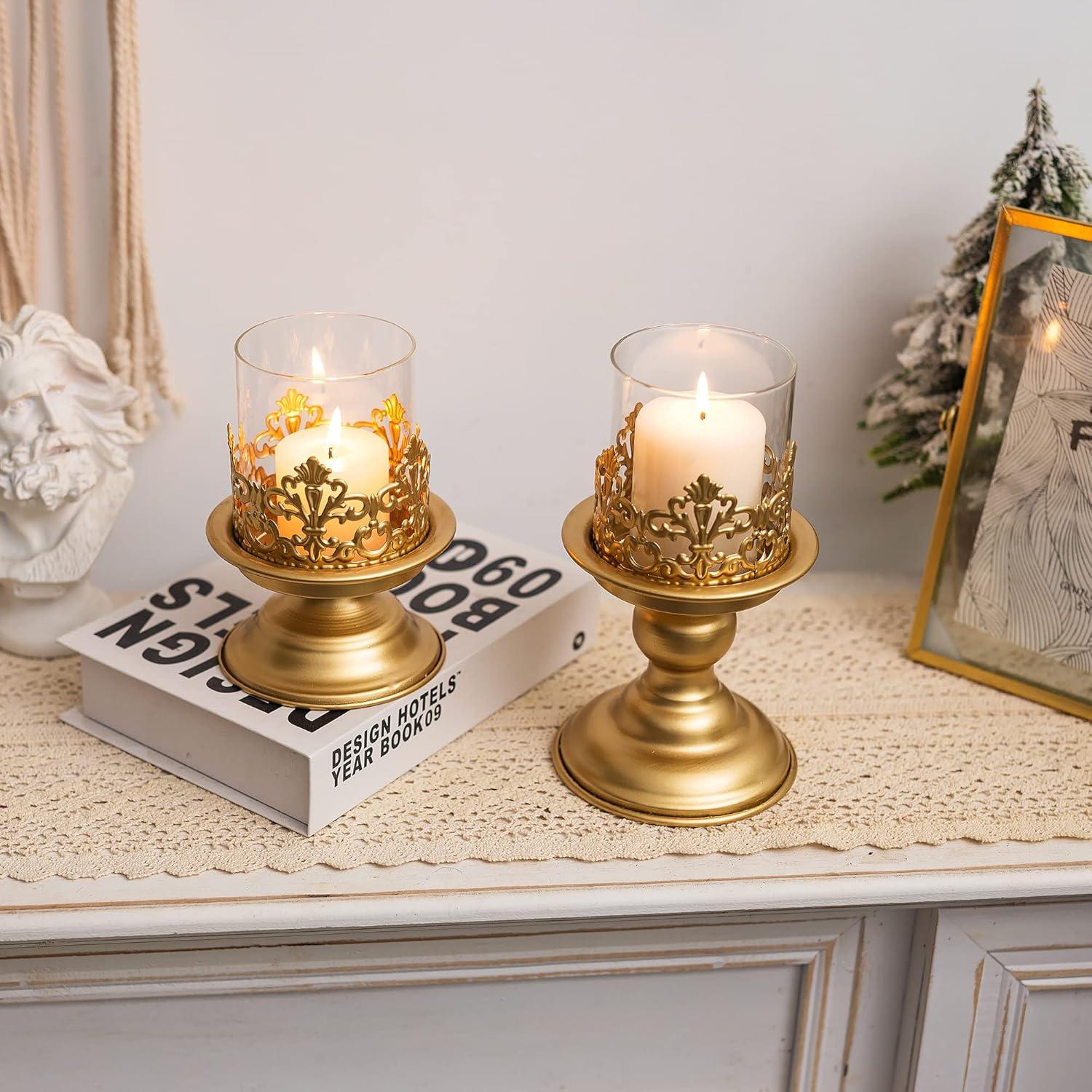 Kerzenständer 2er-Set Gold Metall Kerzenhalter Vintage für Stumpenkerzen