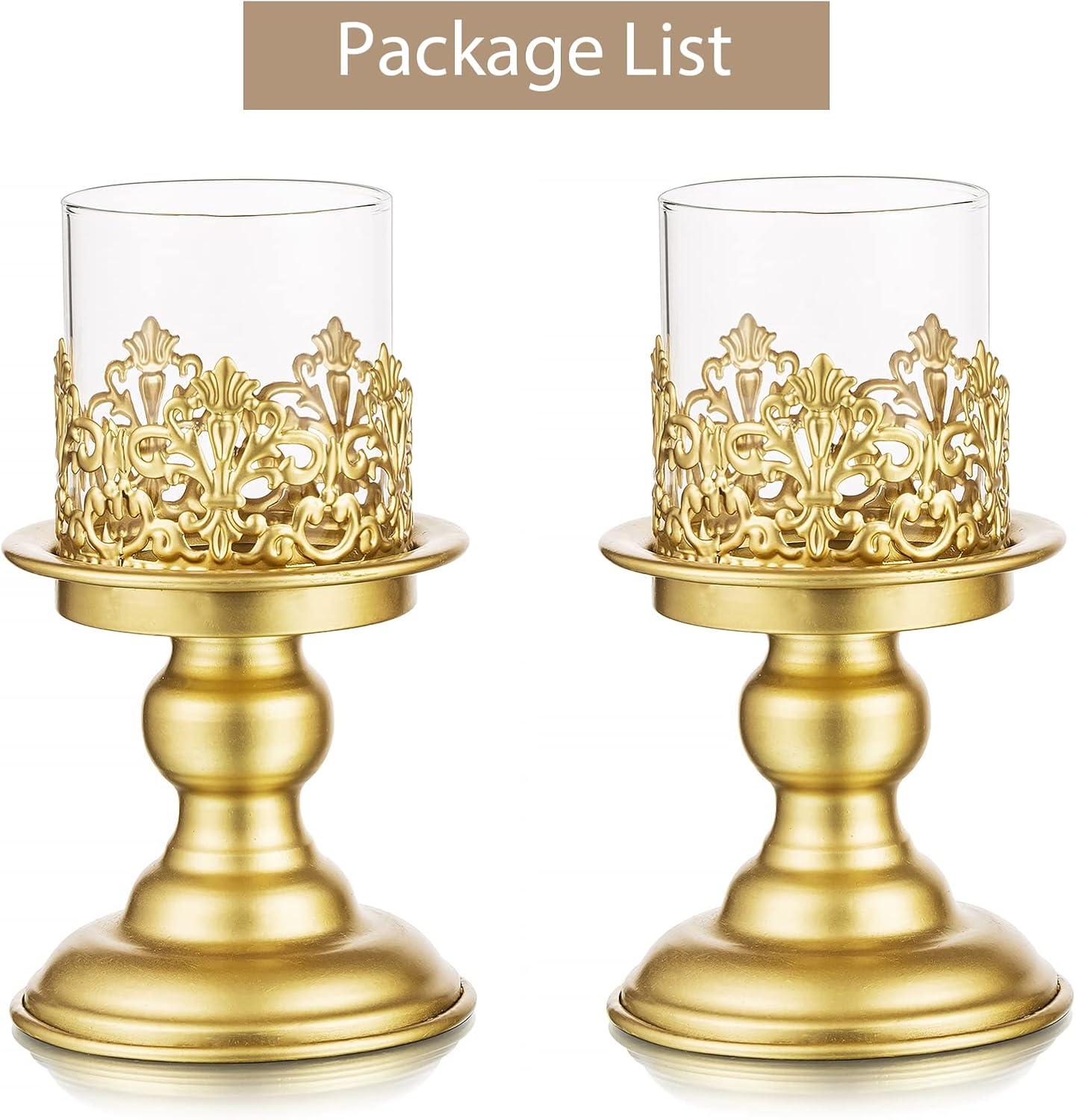 Kerzenständer 2er-Set Gold Metall Kerzenhalter Vintage für Stumpenkerzen