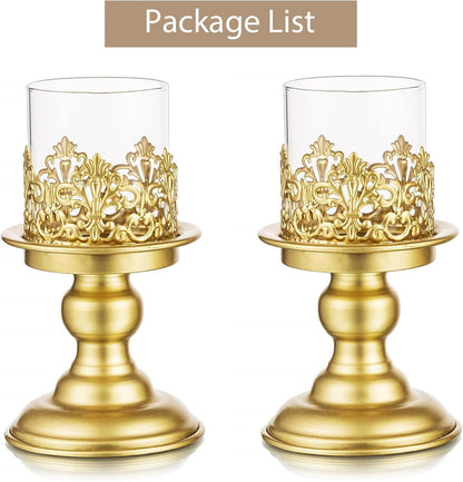 Kerzenständer 2er-Set Gold Metall Kerzenhalter Vintage für Stumpenkerzen