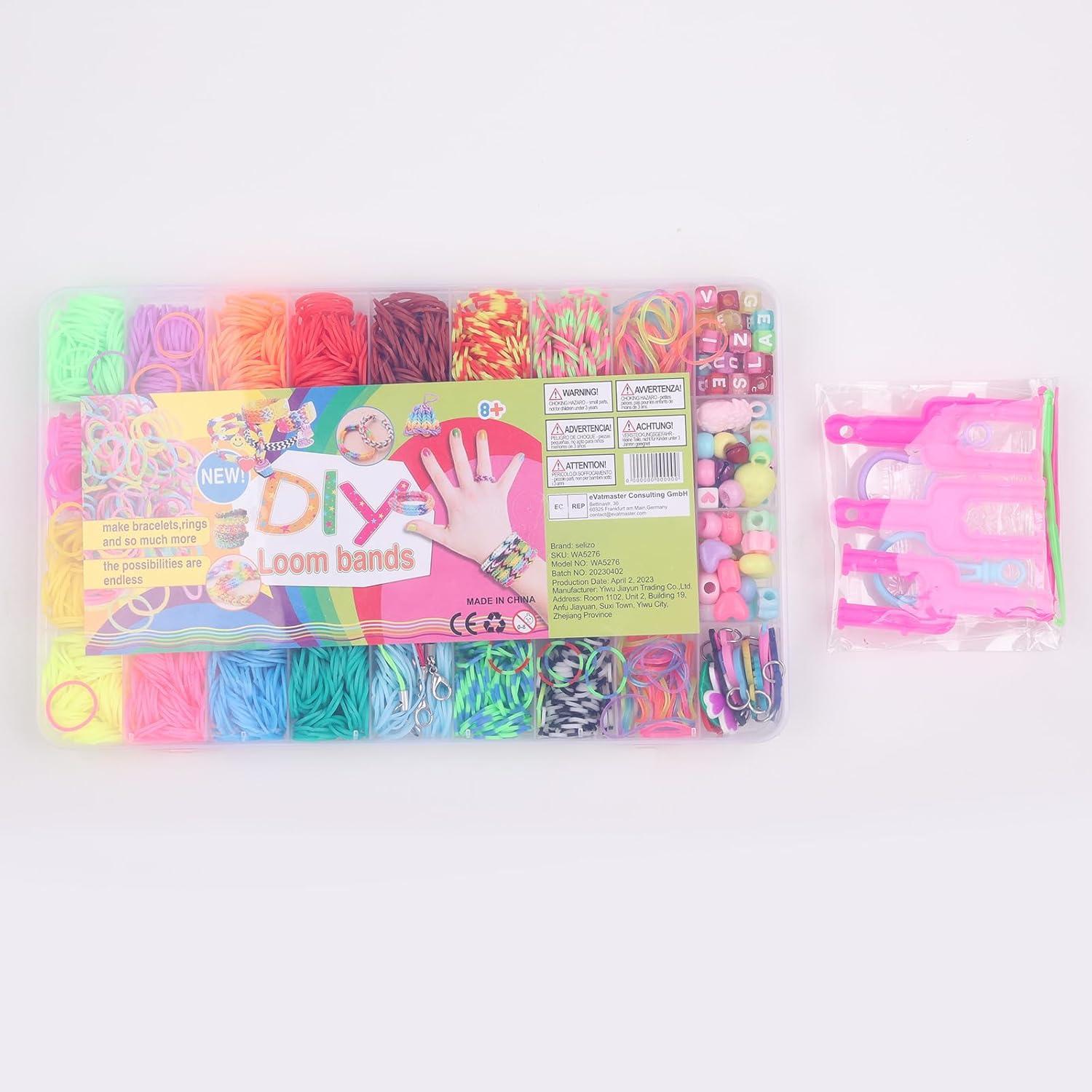 Selizo Loom Bänder Set für Kinder 2600+ Zubehör Gummibänder Loops DIY Kit