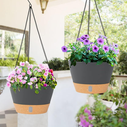 2er Set Hängende Blumentöpfe mit Drainage 20.3 cm Grau