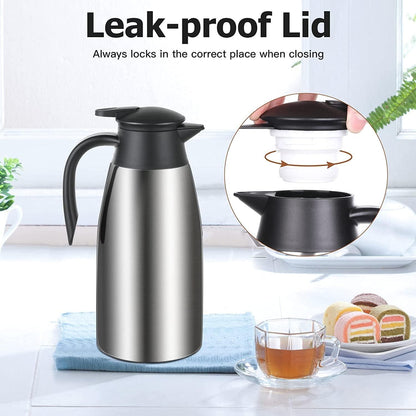Isolierkanne 2L Edelstahl Quick Tip Kaffeekanne Tee Silber