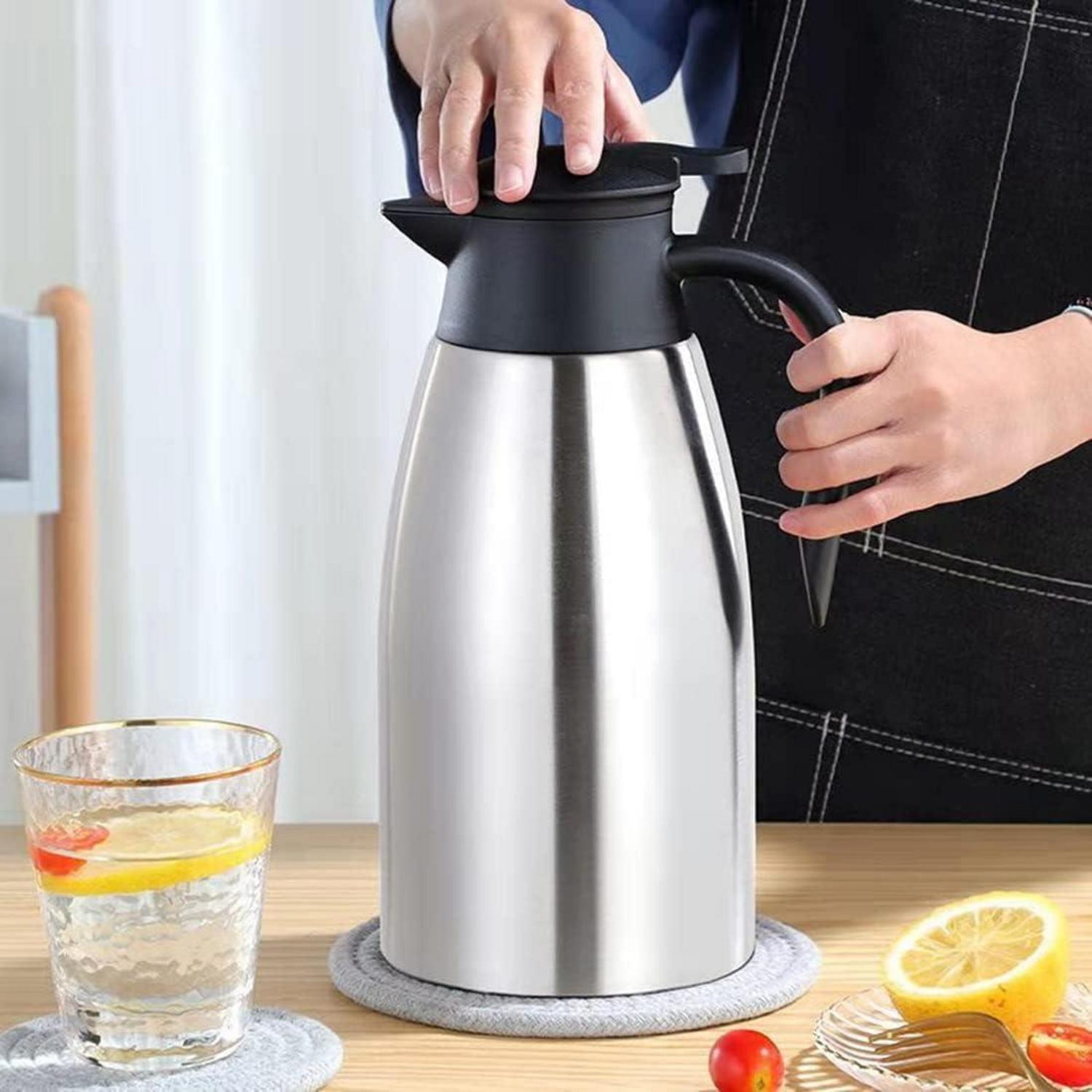 Isolierkanne 2L Edelstahl Quick Tip Kaffeekanne Tee Silber