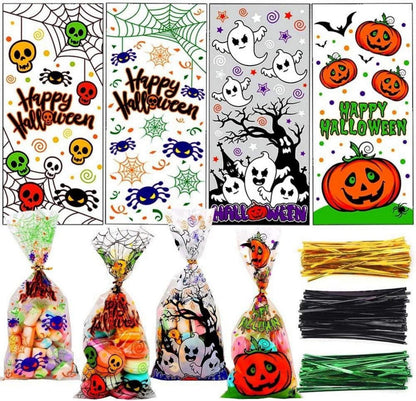 120 Stk Halloween Cellophantüten mit Bindebändern