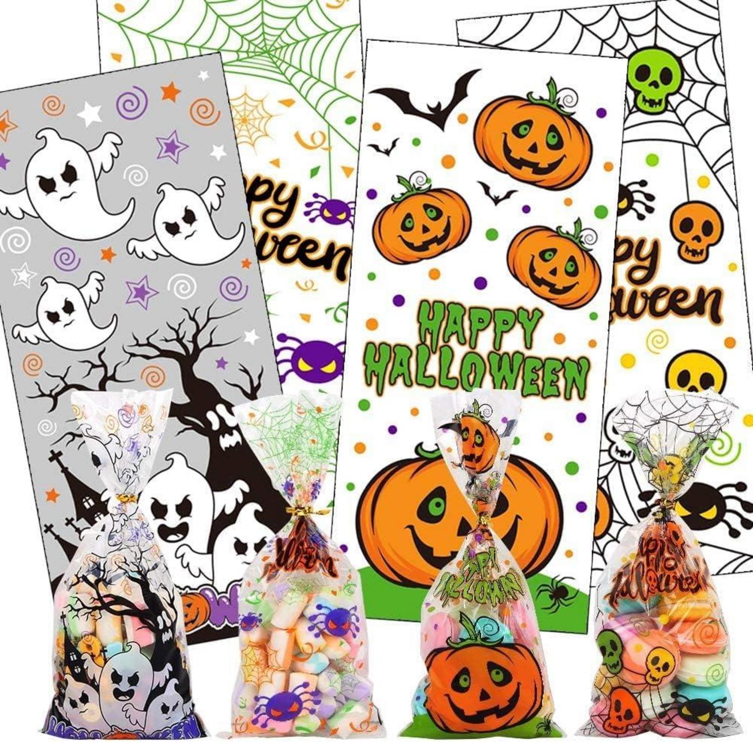 120 Stk Halloween Cellophantüten mit Bindebändern