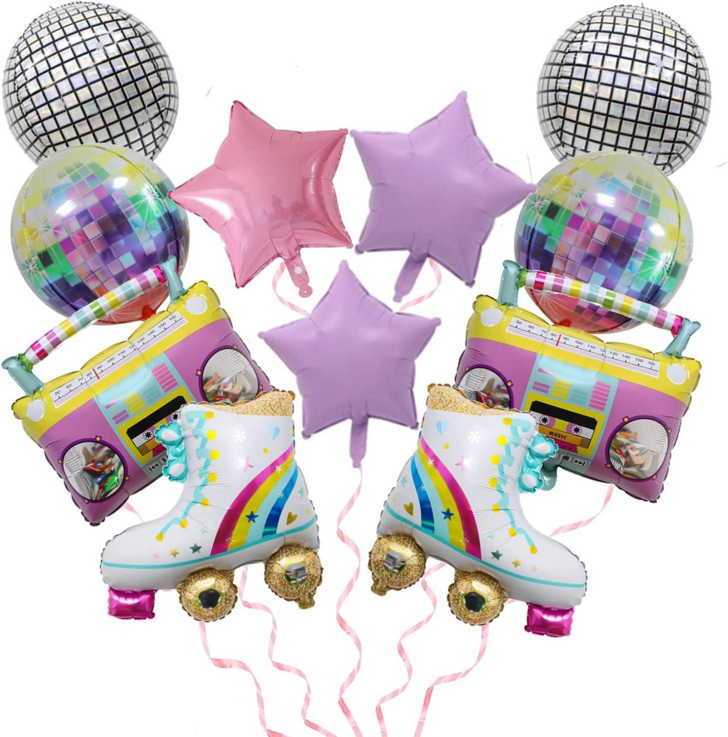 11er Regenbogen-Rollschuh-Ballons 4D rund aufblasbar Disco-Fieber