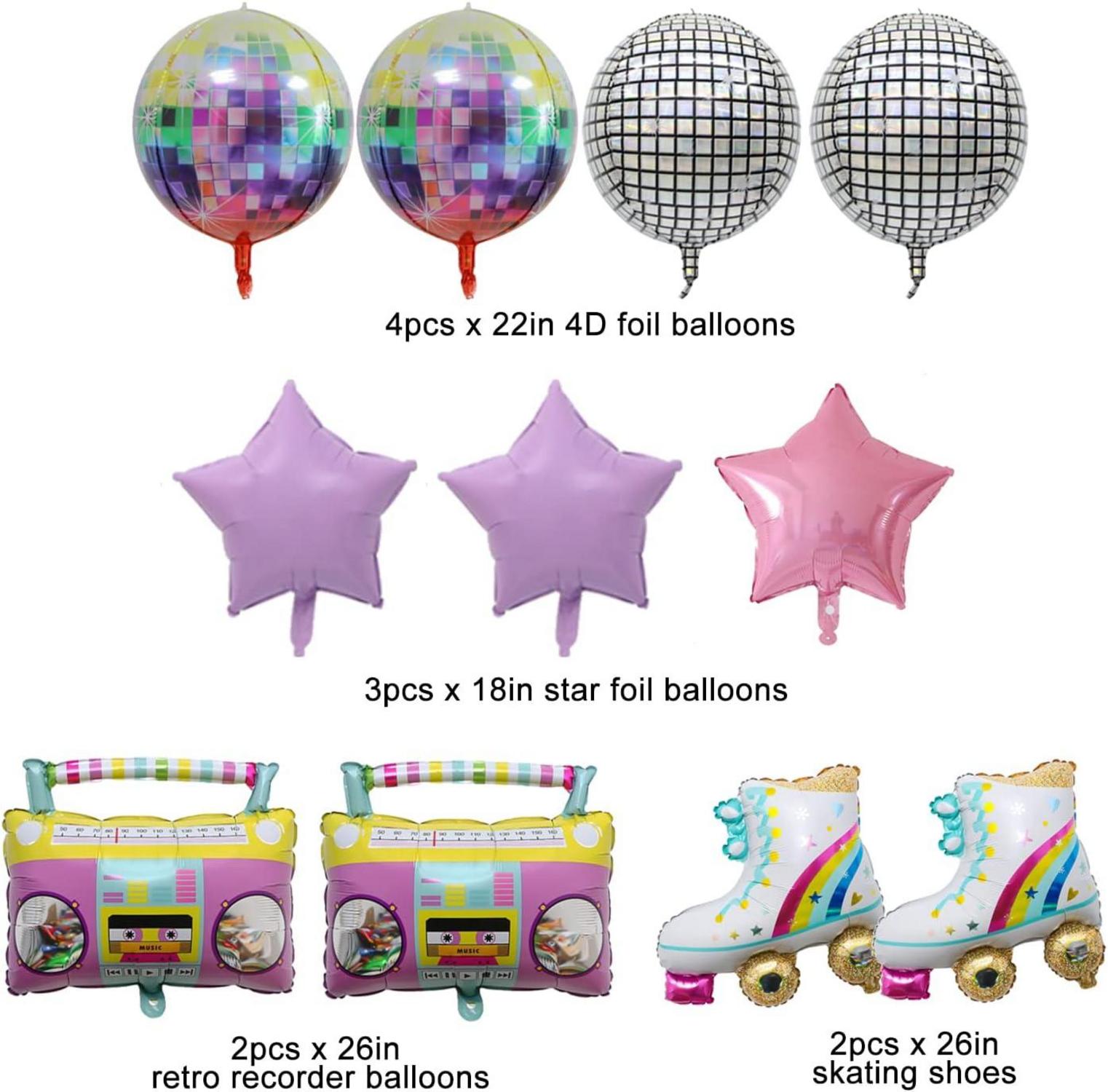 11er Pack Regenbogen Ballons 80er 90er Retro Hip-Hop Disco