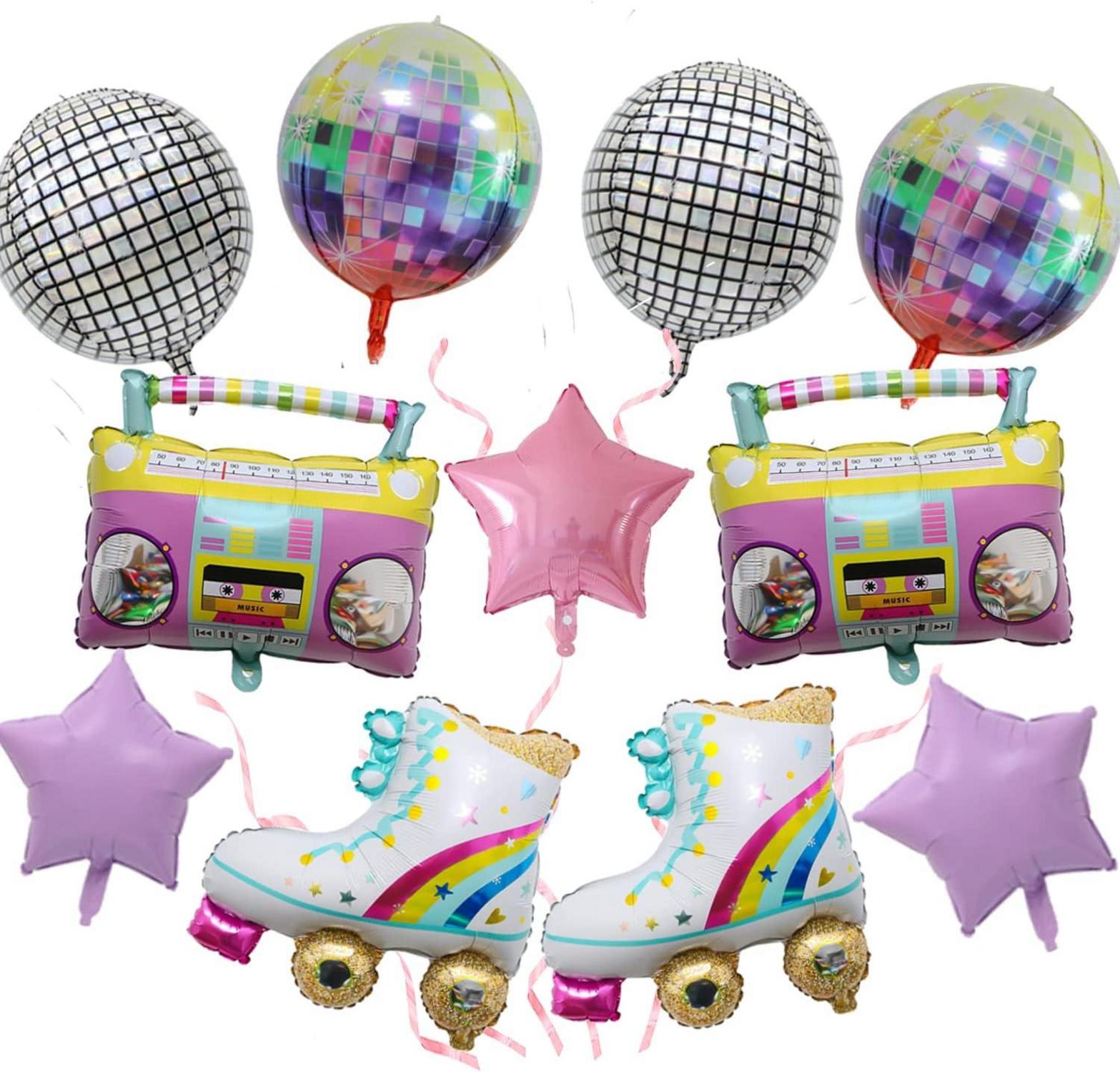 11er Regenbogen-Rollschuh-Ballons 4D rund aufblasbar Disco-Fieber