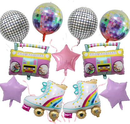 11er Regenbogen-Rollschuh-Ballons 4D rund aufblasbar Disco-Fieber