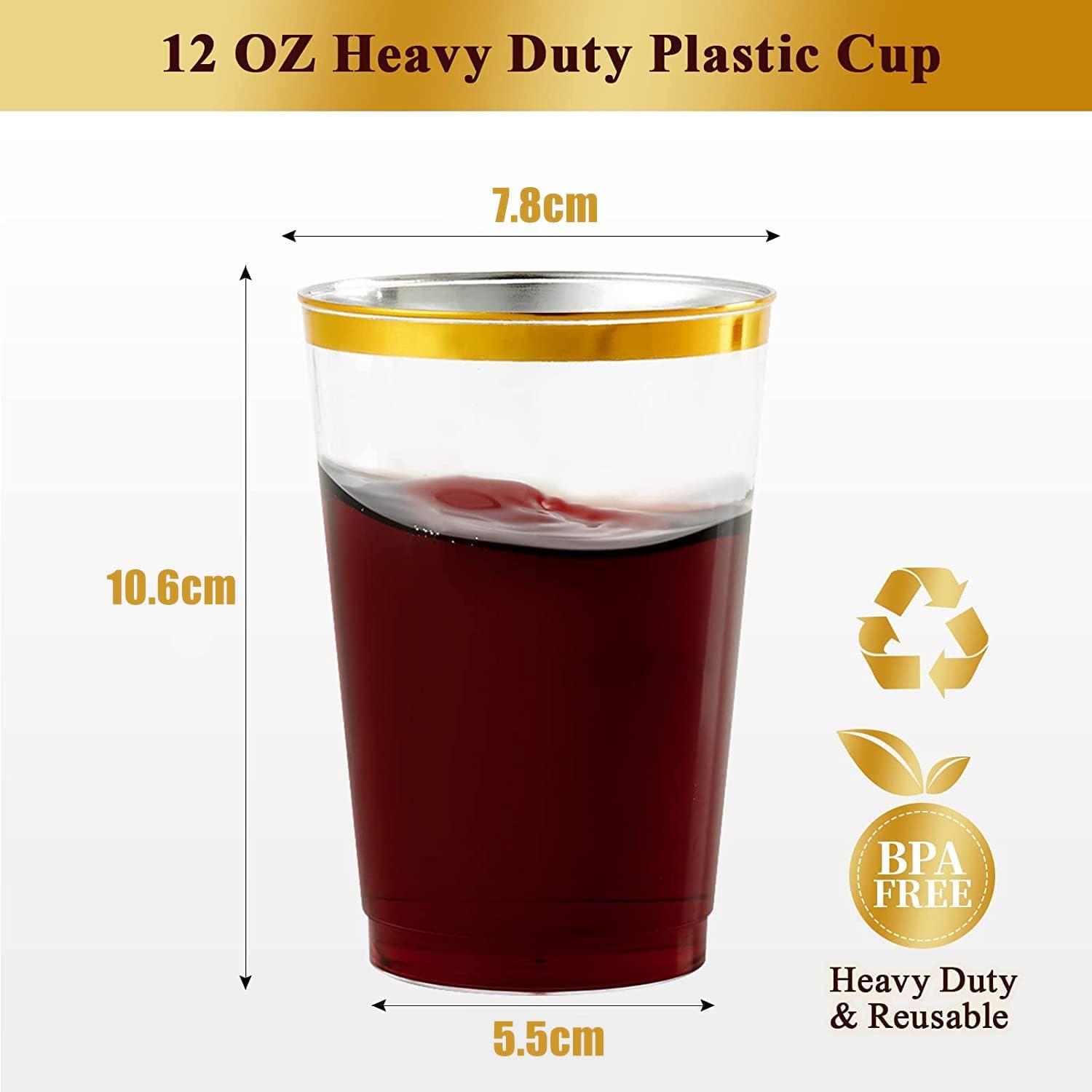 50 Stück Plastikbecher mit Goldrand 360ml - Elegante Party Weingläser