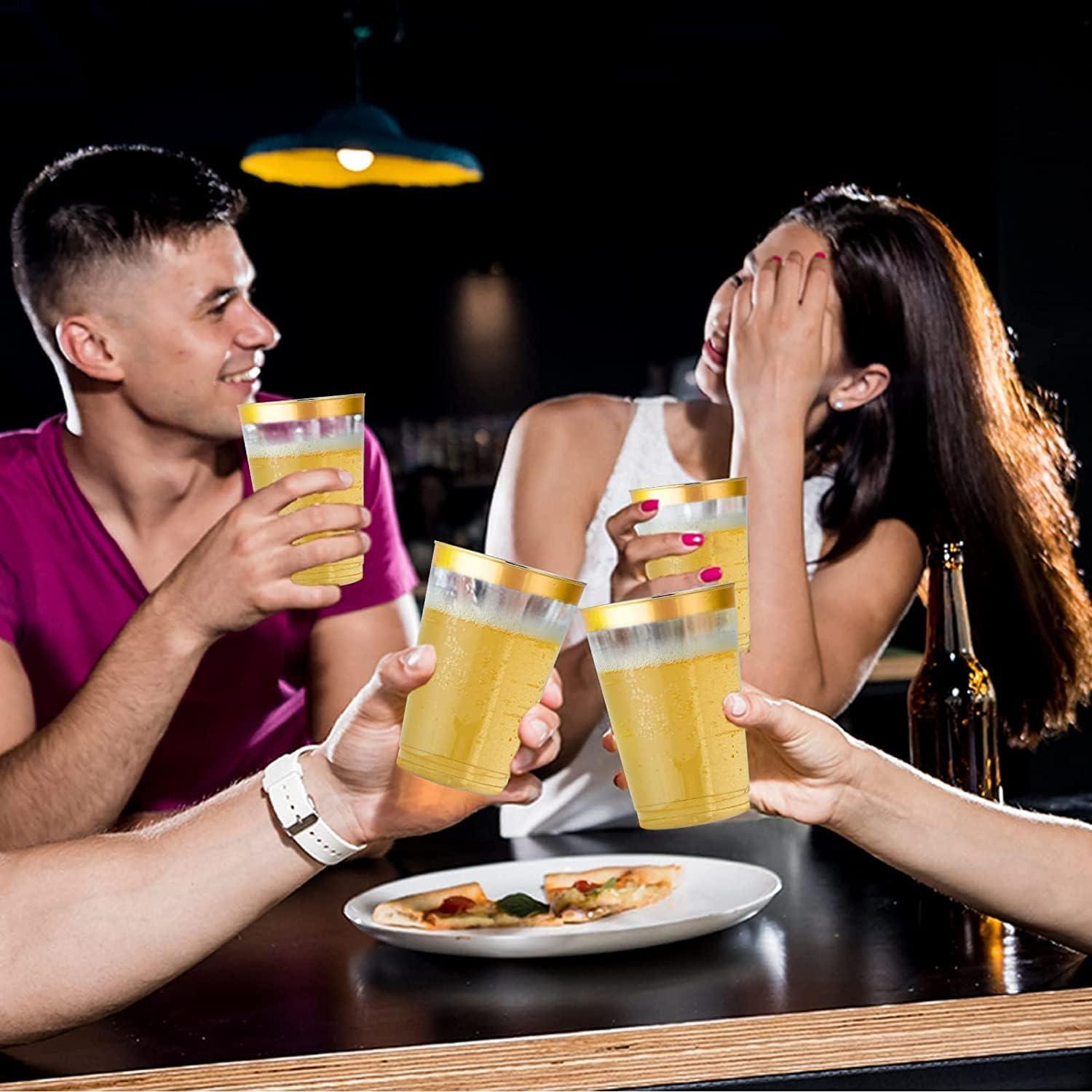 50 Stück Plastikbecher mit Goldrand 360ml - Elegante Party Weingläser