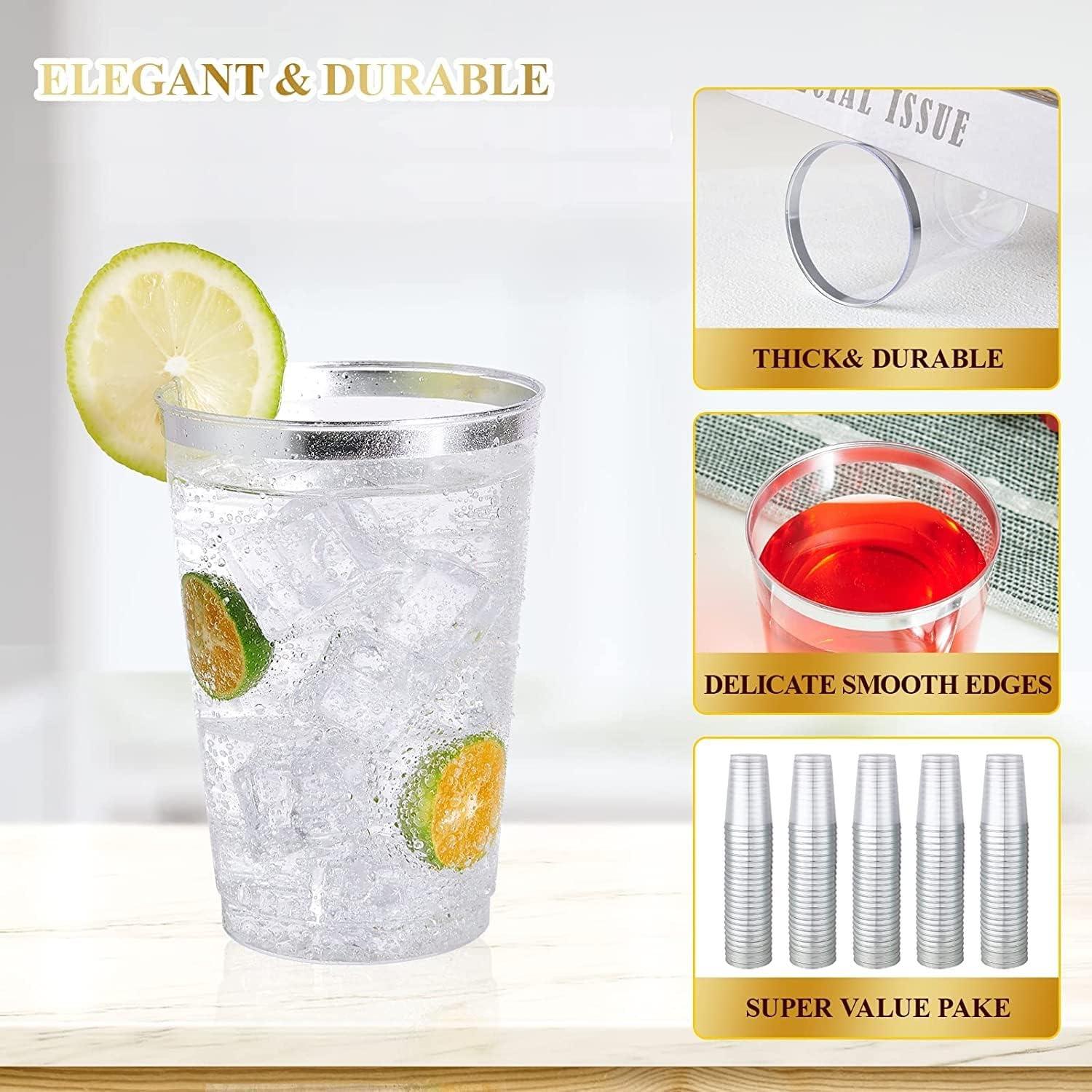 50er Set Silberrand Plastikbecher 360ml transparent