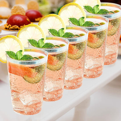 Plastikbecher mit Silberrand 360ml Wiederverwendbare Partybecher 50 Stück