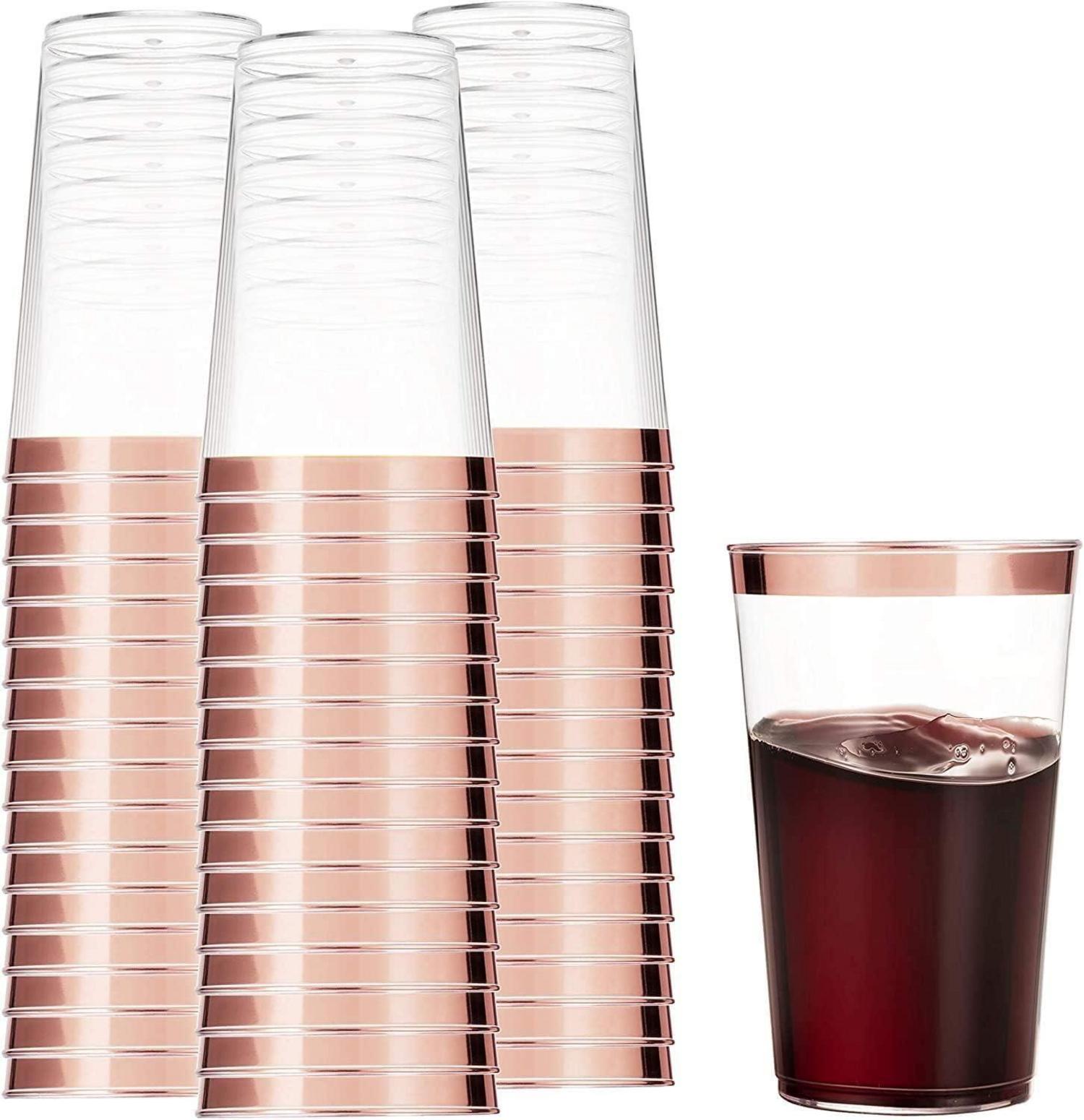 50x Plastikbecher mit Roségoldrand 360ml, wiederverwendbare