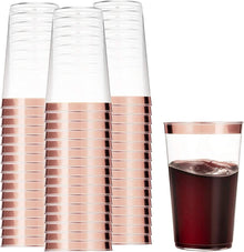 50x Plastikbecher mit Roségoldrand 360ml, wiederverwendbare