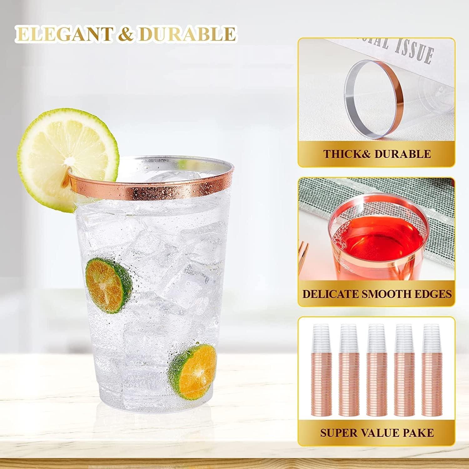 50x Plastikbecher mit Roségoldrand 360ml, wiederverwendbare