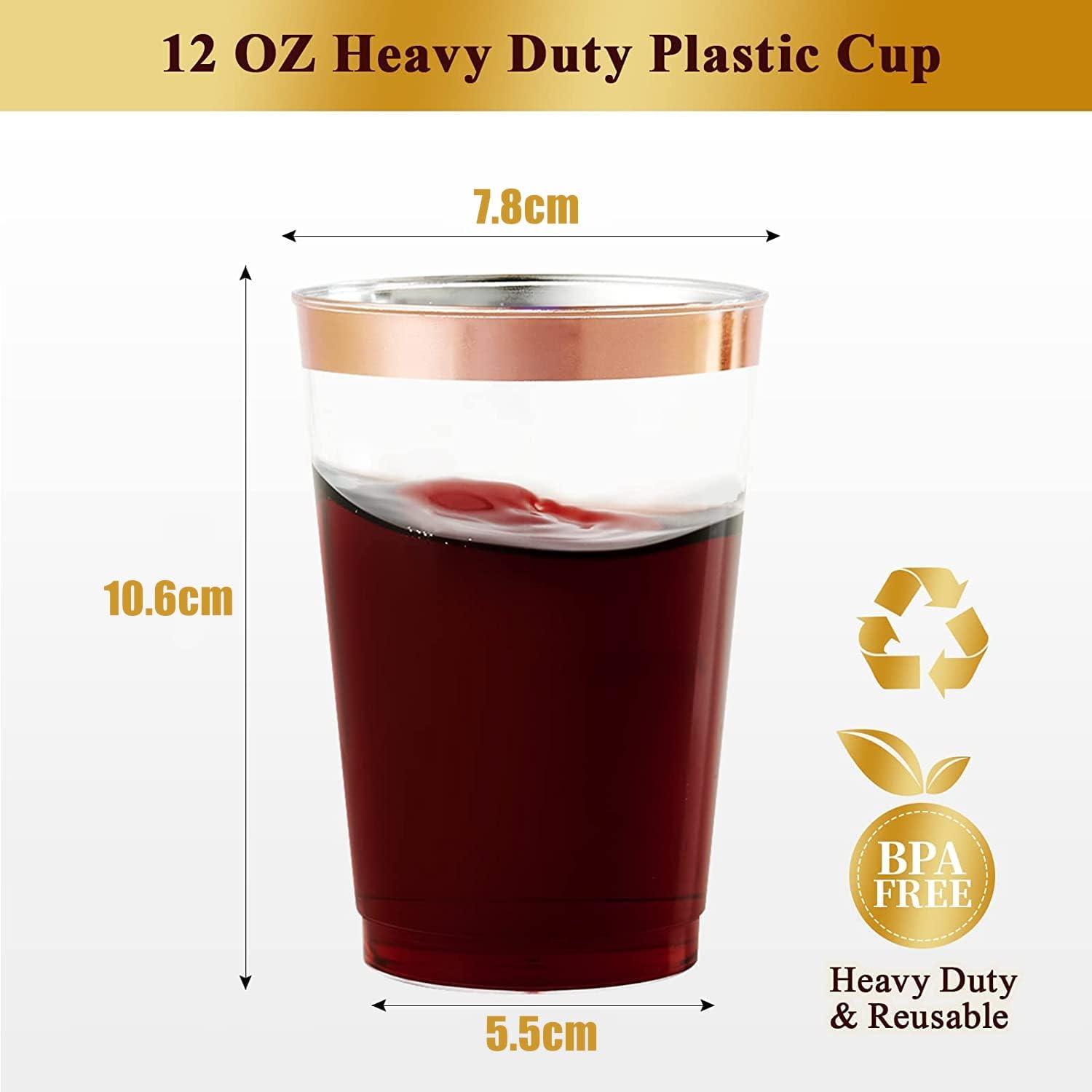 50er Pack ROSÉGOLDRAND Plastikbecher, 360ml, Partybecher, Wiederverwendbar, Elegante Weingläser