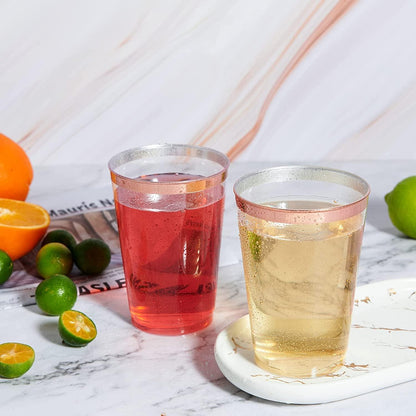 50 Stück Elegante Plastikbecher mit Roségoldrand 360ml