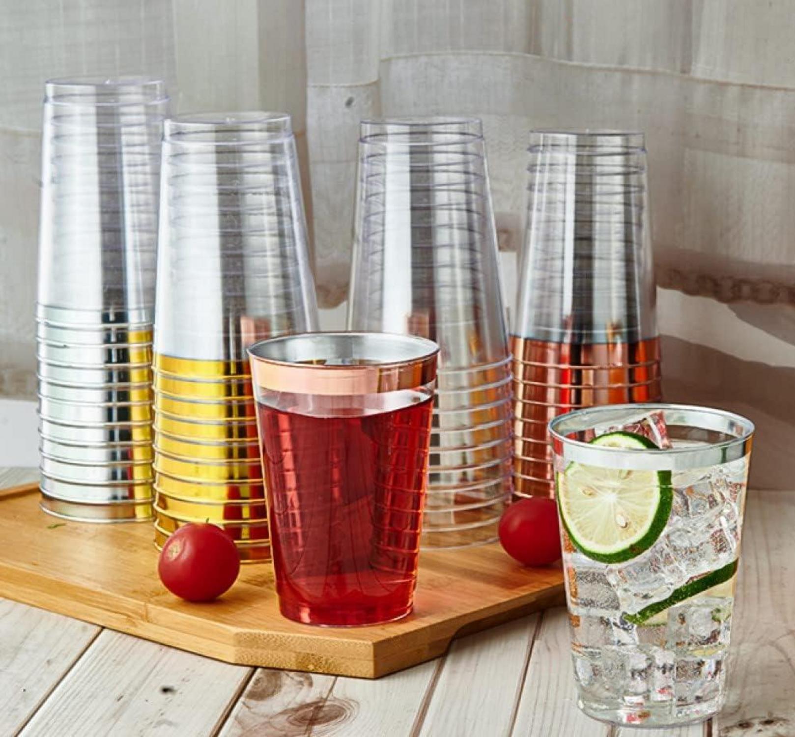 50x Party-Becher Rosegoldrand 360ml Kunststoff Trinkbecher Cocktail Bier