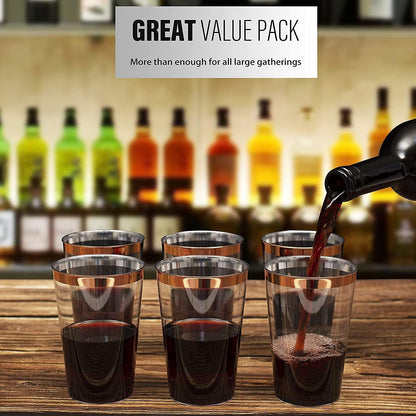 50er Pack ROSÉGOLDRAND Plastikbecher, 360ml, Partybecher, Wiederverwendbar, Elegante Weingläser