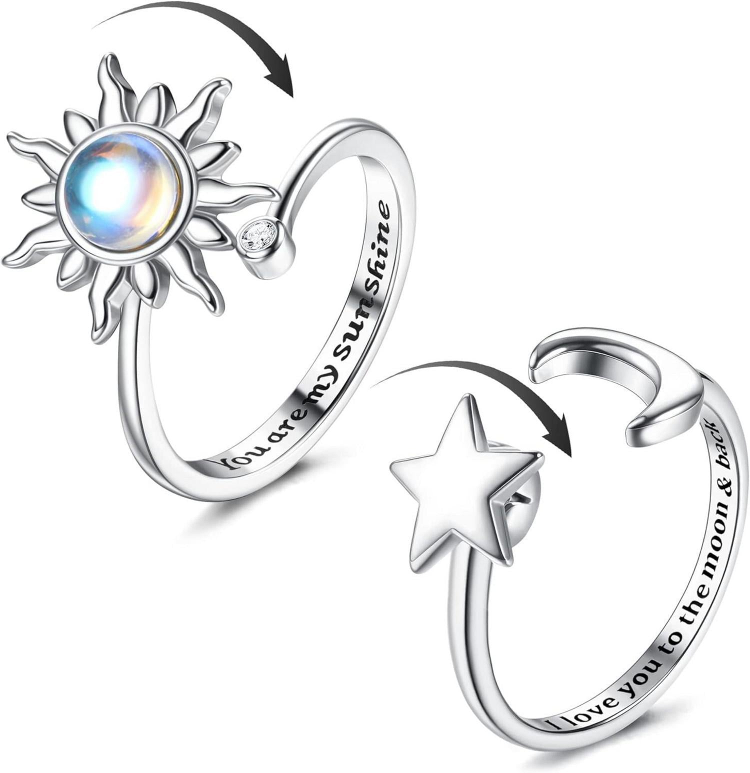 Silber Sonnenblume Spinner Ring Mondstein Anti Stress Damen